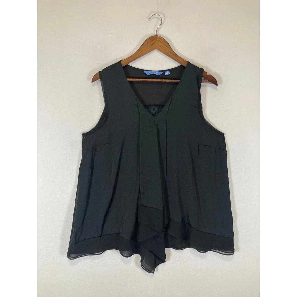 Chic Simply Vera Vera Wang Women XL Black Asymmetrical Drape V-Neck Blouse Top - Picture 1 of 10